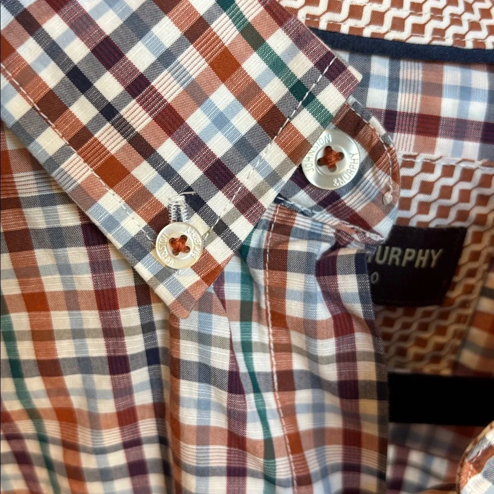 Johnston & Murphy Men’s XL Multi-Color Gingham/Plaid Long Sleeve 100% Cotton - Picture 10 of 10